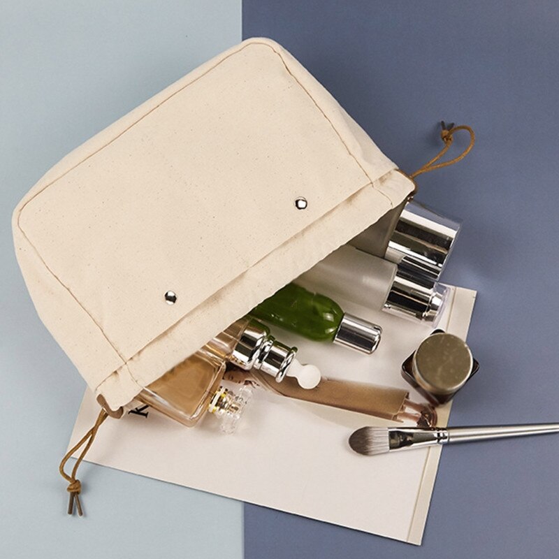 Chic Drawstring Canvas Makeup Bag