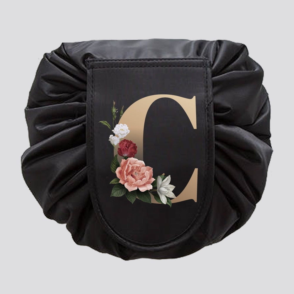 Gold Letter Drawstring Cosmetic Bag