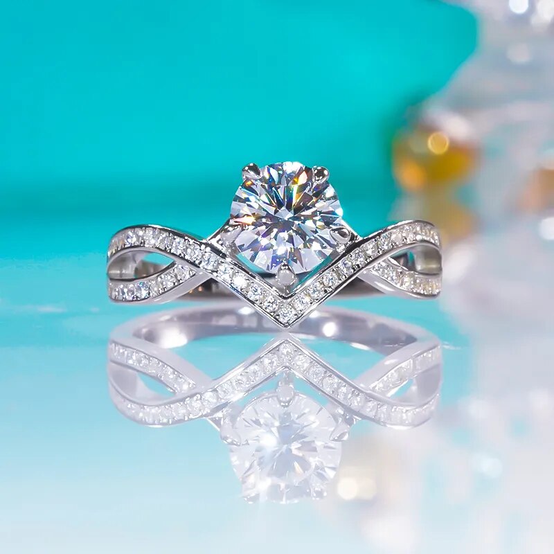 Victory Divine: V-Shaped Sterling Silver Ring Series (D color Moissanite & Zircon)