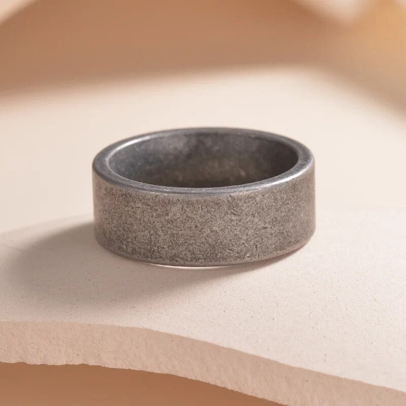 Antique Silver Titanium Steel Men's Ring
