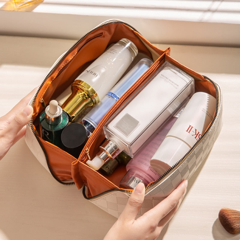 Refined Checkered Cosmetic Bag