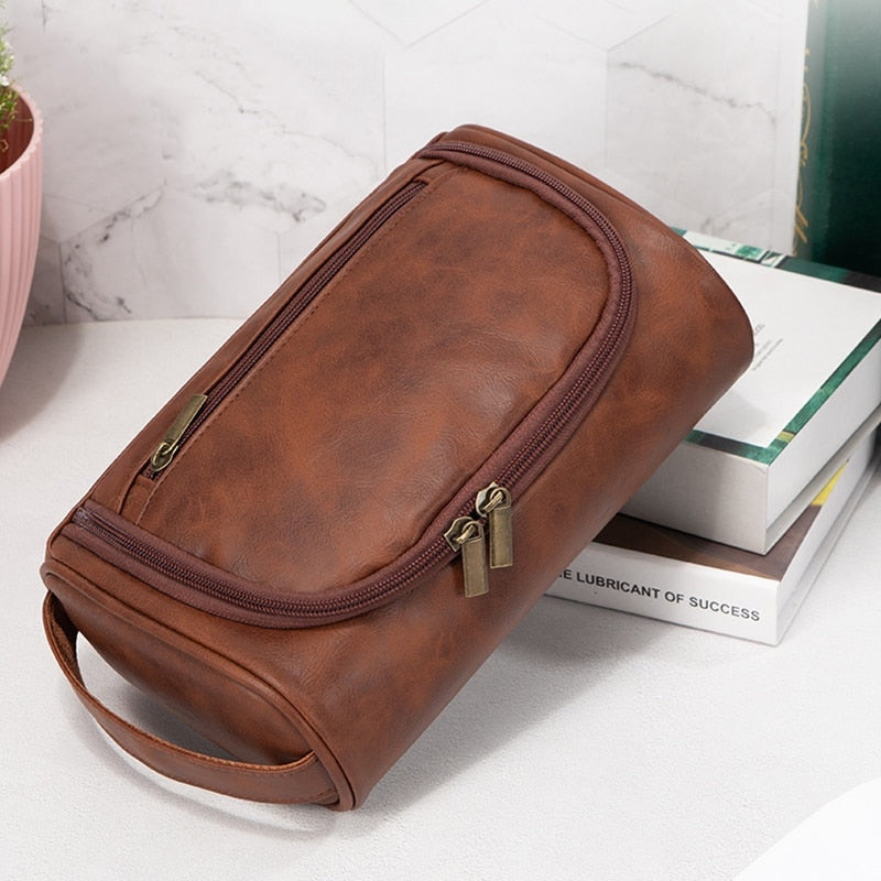Men's Retro PU Leather Travel Toiletry Bag