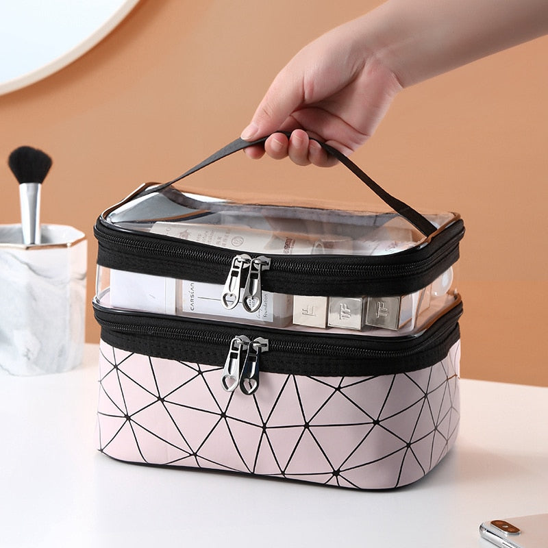 Geometric Two-Tier Cosmetic Bag