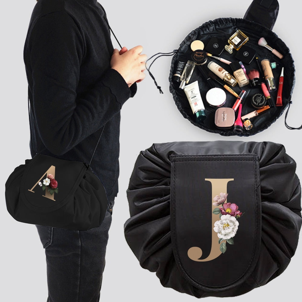 Gold Letter Drawstring Cosmetic Bag