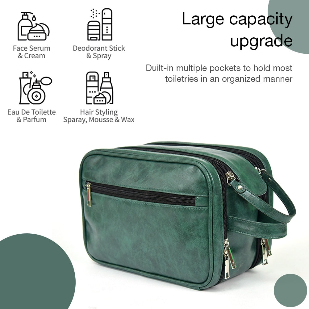Dual-Zipper PU Leather Toiletry Bag