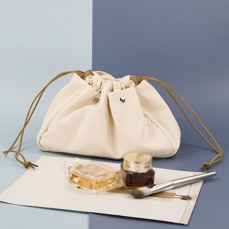 Chic Drawstring Canvas Makeup Bag