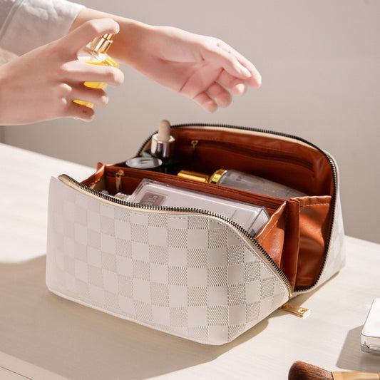 Refined Checkered Cosmetic Bag